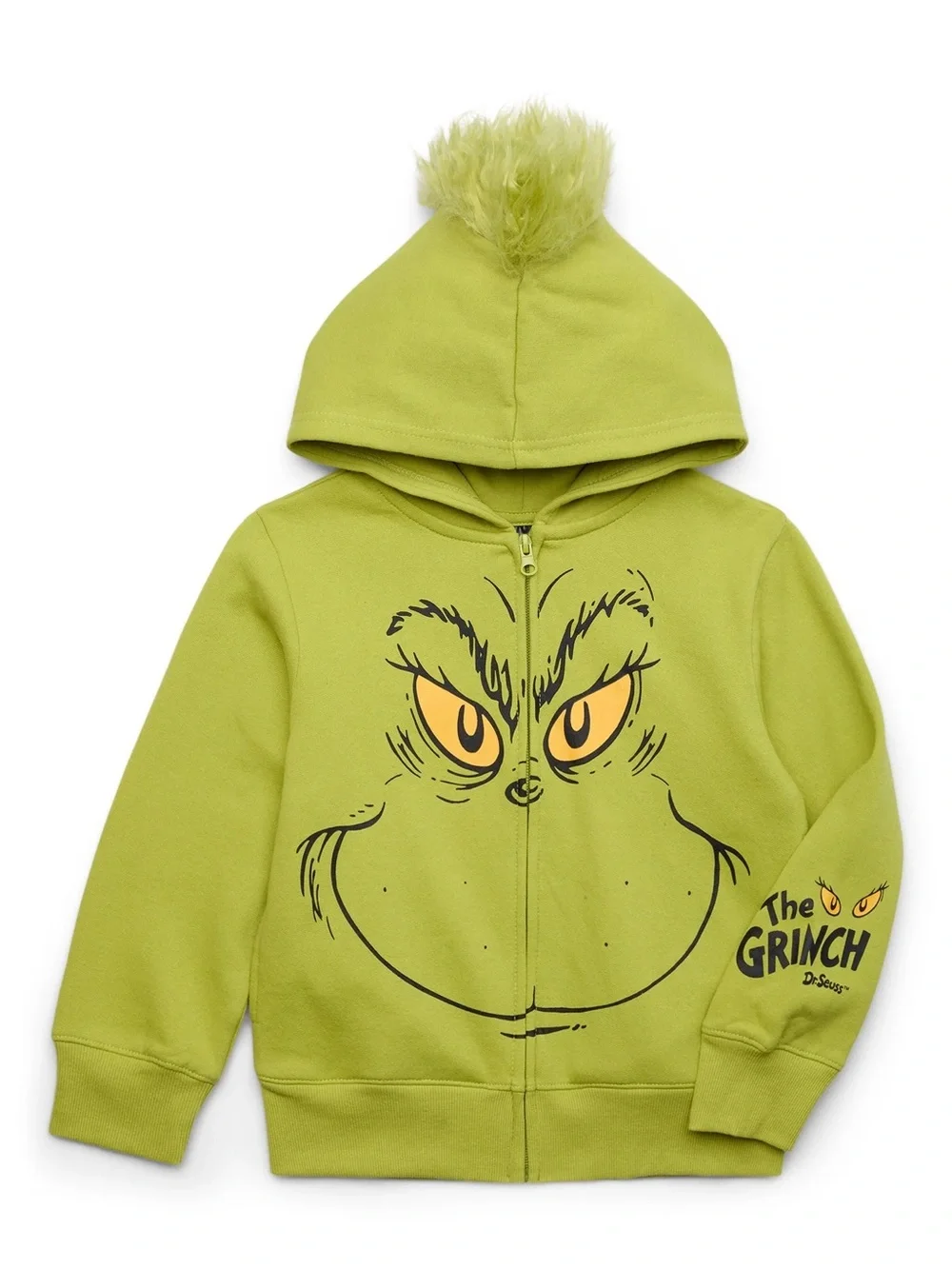 The Grinch Kids' Lime Green Hooded Zip-Up Sweatshirt L 10-12